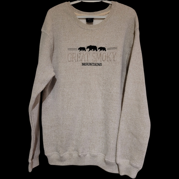 Great Smokey Mountains Sweater Tight Knit 2-Toned Mens Large Embroidered Bears - Picture 2 of 6